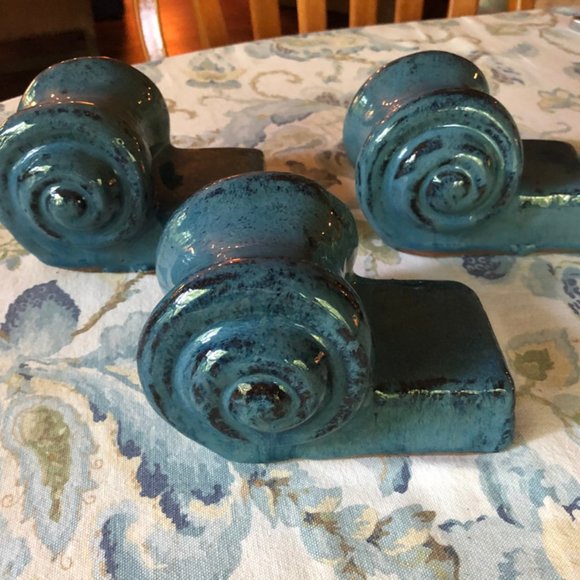 NWOT Set of 3 Glazed Pottery Garden Plant Pot Feet heavy XL Blue/Aquamarine - Picture 5 of 6